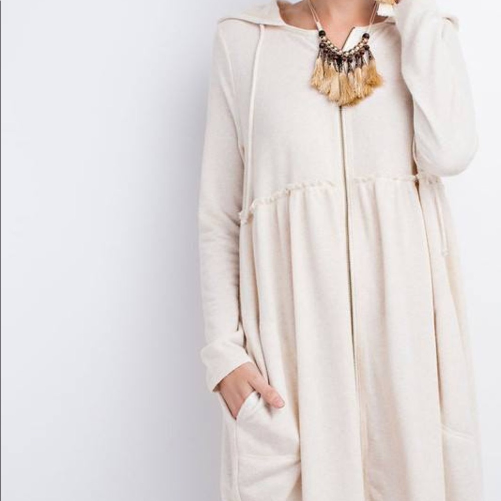 NWOT. ** Gray** Cardigan with hood and zipper..